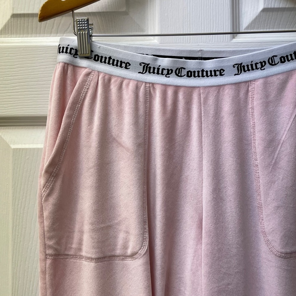 Juicy Couture Women's Small Velour Track Pants Pink Rhinestone Bling Spellout‎